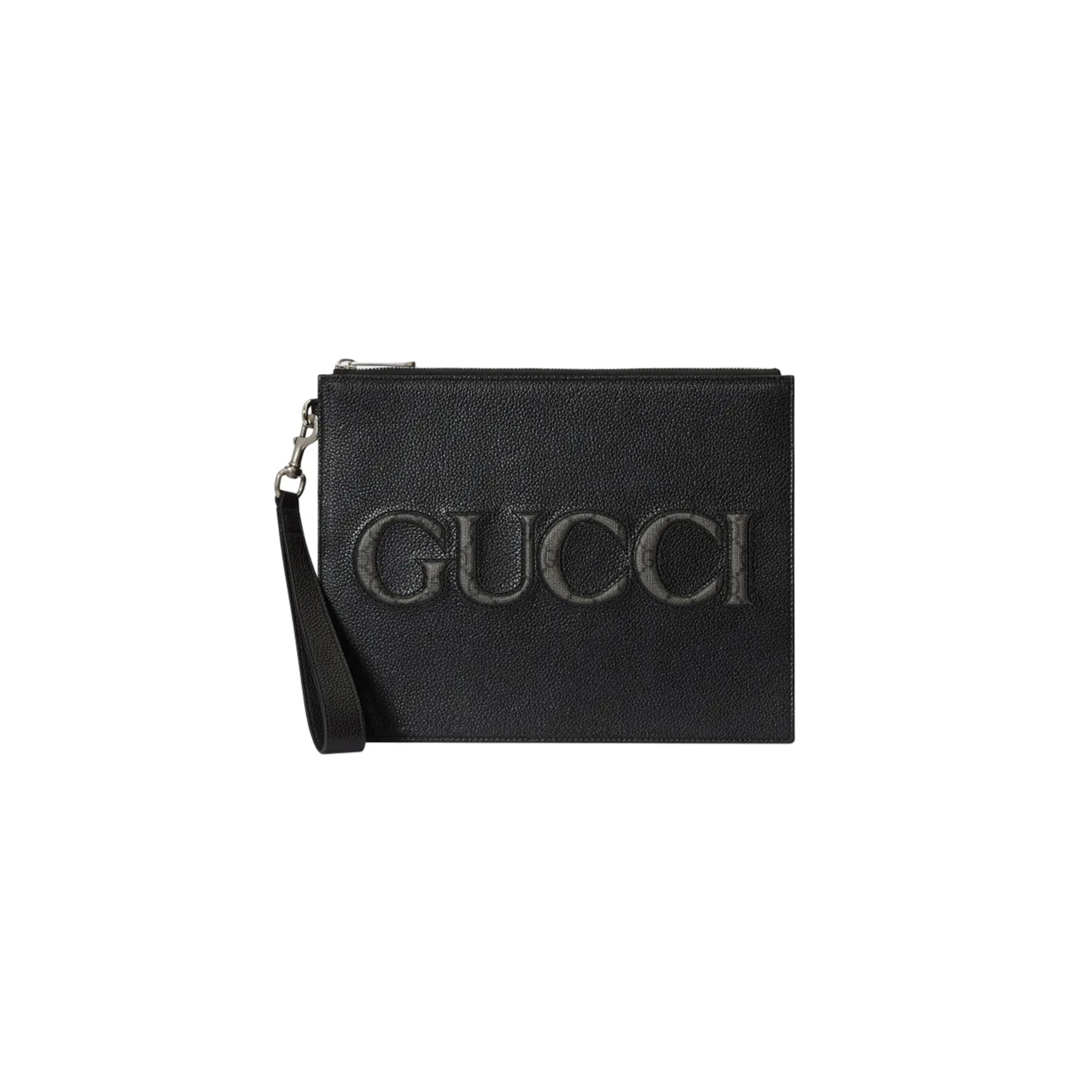 GUCCI INLAID LOGO GRAINED LEATHER CLUTCH 768374 (28*22*3cm)